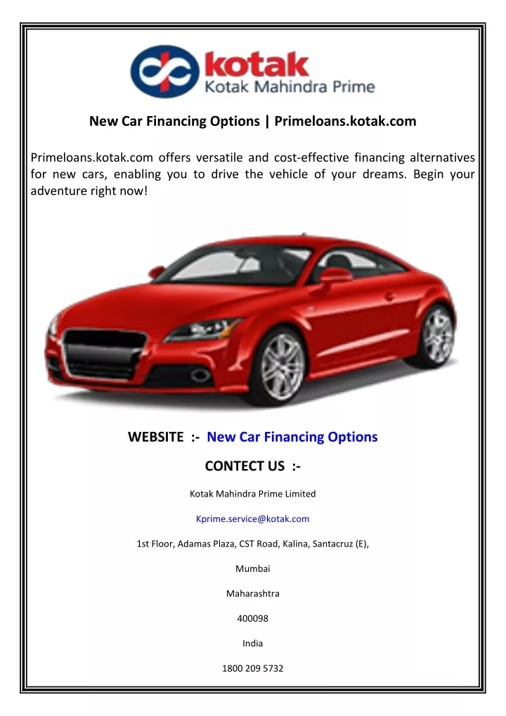 new car financing options primeloans kotak com