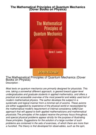 PDF_⚡ The Mathematical Principles of Quantum Mechanics (Dover Books on Physics)