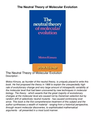 [PDF⚡READ❤ONLINE] The Neutral Theory of Molecular Evolution