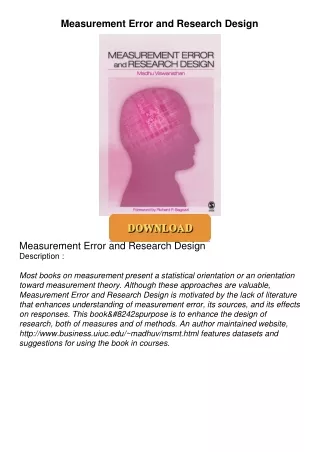 Read⚡ebook✔[PDF]  Measurement Error and Research Design