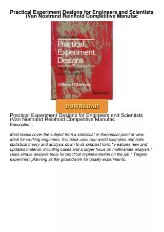 [PDF⚡READ❤ONLINE] Practical Experiment Designs for Engineers and Scientists (Van Nostrand