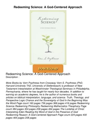 ❤[READ]❤ Redeeming Science: A God-Centered Approach