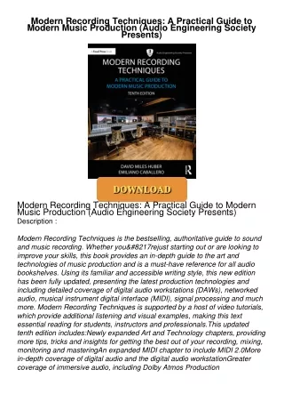 [PDF⚡READ❤ONLINE] Modern Recording Techniques: A Practical Guide to Modern Music Production