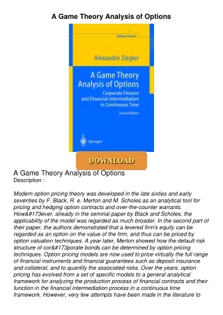 PDF/READ❤  A Game Theory Analysis of Options