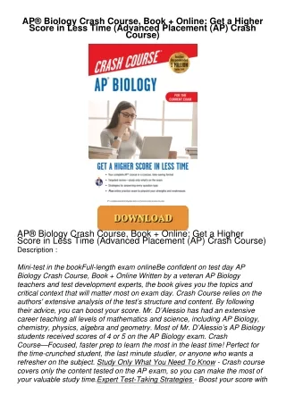 PDF/READ❤  AP® Biology Crash Course, Book + Online: Get a Higher Score in Less Time