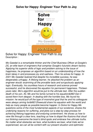 PDF_⚡ Solve for Happy: Engineer Your Path to Joy