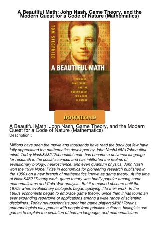 get⚡[PDF]❤ A Beautiful Math: John Nash, Game Theory, and the Modern Quest for a Code of