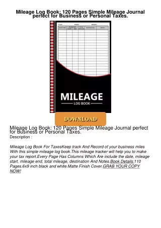 Read⚡ebook✔[PDF]  Mileage Log Book: 120 Pages Simple Mileage Journal perfect for Business or