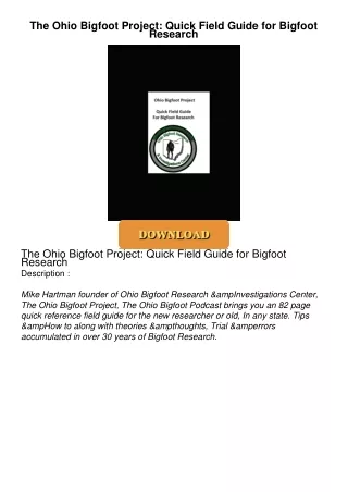 [PDF⚡READ❤ONLINE] The Ohio Bigfoot Project: Quick Field Guide for Bigfoot Research