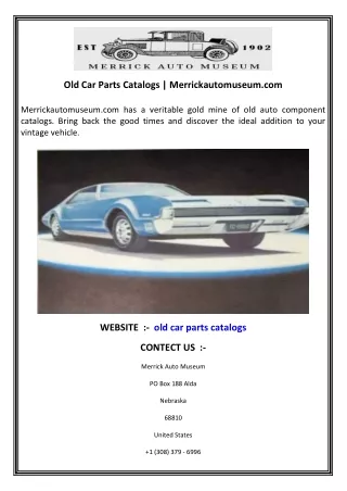 Old Car Parts Catalogs  Merrickautomuseum.com