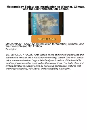 ❤[PDF]⚡  Meteorology Today: An Introduction to Weather, Climate, and the Environment,