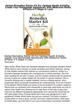 ❤[READ]❤ Herbal Remedies Starter Kit For Optimal Health & Vitality: Create Your