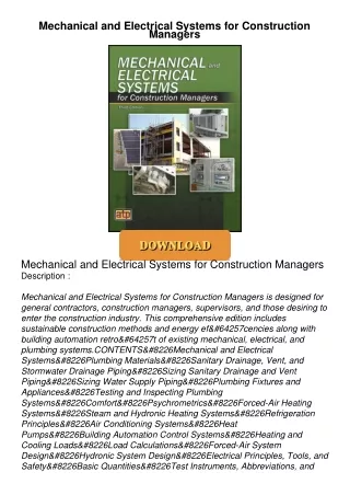 PDF/READ❤  Mechanical and Electrical Systems for Construction Managers