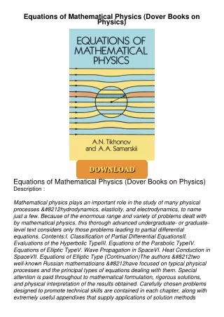 ❤[PDF]⚡  Equations of Mathematical Physics (Dover Books on Physics)