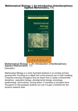 get⚡[PDF]❤ Mathematical Biology: I. An Introduction (Interdisciplinary Applied