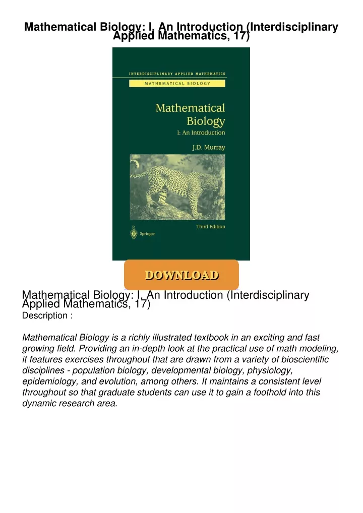 mathematical biology i an introduction