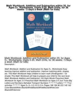 ❤Book⚡[PDF]✔ Math Workbook: Addition and Subtraction within 20, for Ages 5+, Worksheets,