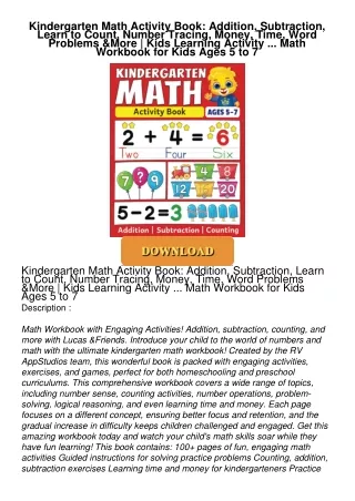 Read⚡ebook✔[PDF]  Kindergarten Math Activity Book: Addition, Subtraction, Learn to Count, Number