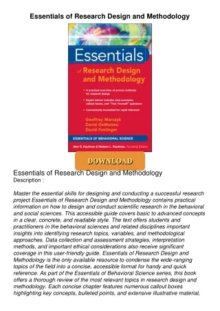 ❤Book⚡[PDF]✔ Essentials of Research Design and Methodology