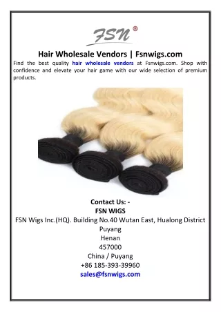 Hair Wholesale Vendors Fsnwigs.com