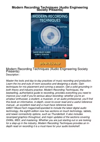 ❤[READ]❤ Modern Recording Techniques (Audio Engineering Society Presents)