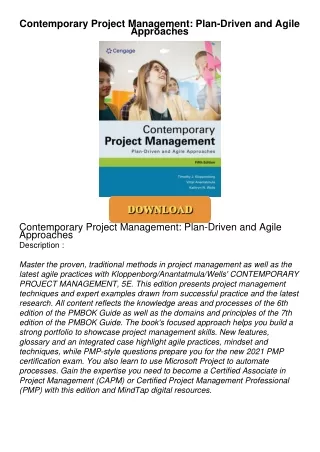 get⚡[PDF]❤ Contemporary Project Management: Plan-Driven and Agile Approaches