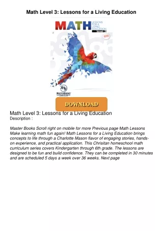 [PDF⚡READ❤ONLINE]  Math Level 3: Lessons for a Living Education