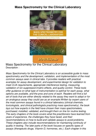 ❤[PDF]⚡  Mass Spectrometry for the Clinical Laboratory