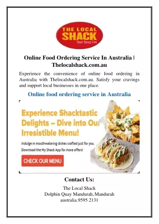 Online Food Ordering Service In Australia  Thelocalshack.com
