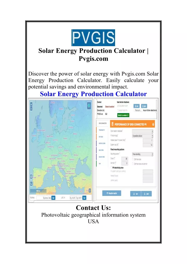 solar energy production calculator pvgis com