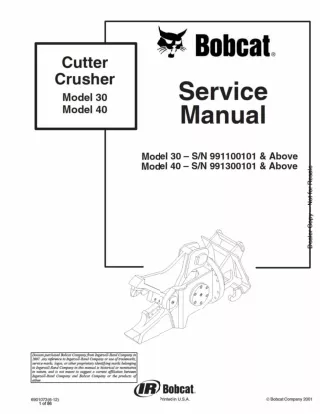 Bobcat Cutter Crusher (Model 40) Service Repair Manual SN 991300101 And Above