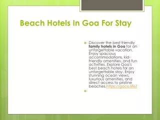 Beach Hotels In Goa For Stay
