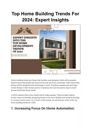 Home Building Forecast: Expert Insights into Top Trends and Innovations