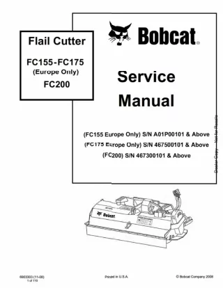 Bobcat FC200 Flail Cutter Service Repair Manual SN 467300101 And Above