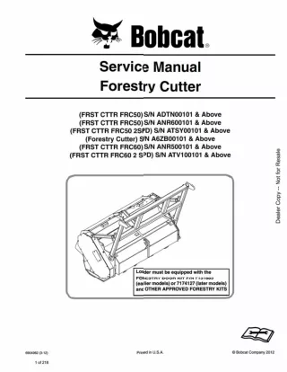 Bobcat FRST CTTR FRC50 Forestry Cutter Service Repair Manual SN ADTN00101 And Above