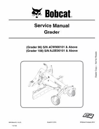 Bobcat Grader 108 Service Repair Manual SN AJ2E00101 And Above