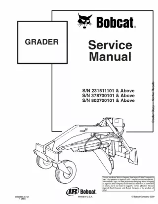 Bobcat Grader Service Repair Manual SN 231511101 And Above