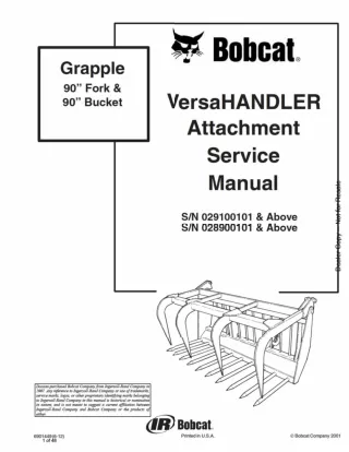 Bobcat Grapple 90 Fork and 90 Bucket Service Repair Manual SN 028900101 And Above