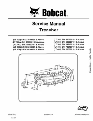 Bobcat LT405 Trencher Service Repair Manual SN 610000101 And Above