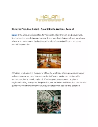 Kalani: Your Sanctuary for Wellness and Wonder