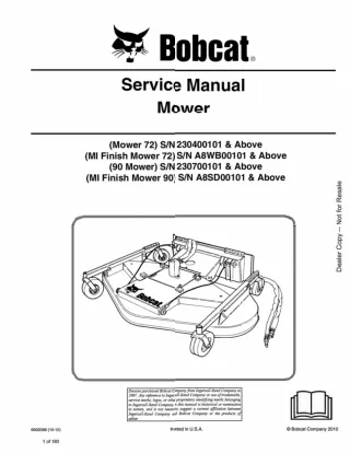 Bobcat MI Finish Mower 72 Service Repair Manual SN A8WB00101 And Above