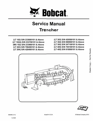 Bobcat MX102 Trencher Service Repair Manual SN 233900101 And Above