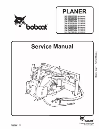 Bobcat Planer Service Repair Manual SN 178100101 And Above