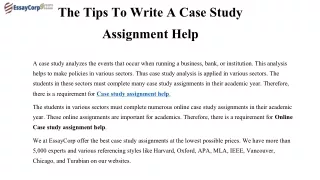 The Tips To Write A Case Study Assignment Help