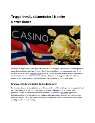 Trygge Innskuddsmetoder i Norske Nettcasinoer