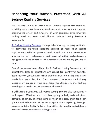 All Sydney Roofing Services