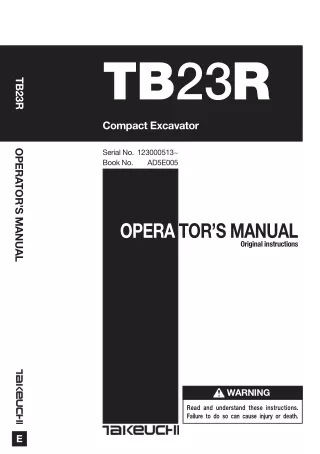 Takeuchi TB23R Mini Excavator Operator manual (Serial No.12300513 and up)