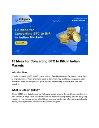10 Ideas for Converting BTC to INR in Indian Markets