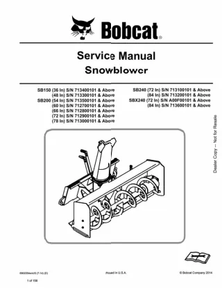 Bobcat SB200 66 In Snowblower Service Repair Manual SN 712800101 And Above