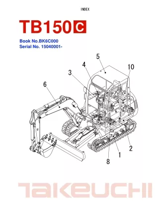 Takeuchi TB150C Hydraulic Excavator Parts Catalogue Manual Serial No. 15040001 and up